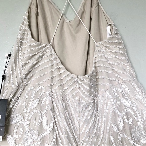 Adrianna Papell Plus Ivory Beaded Embellished Spaghetti Straps Dress - Picture 4 of 10